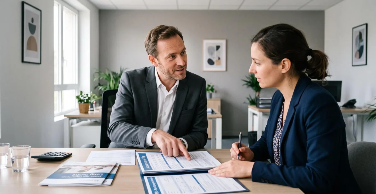 Conseiller financier expliquant les options d'investissement long terme à une cliente dans un bureau de conseil